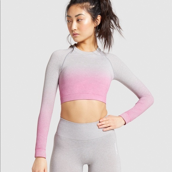 NWT Gymshark ADAPT OMBRE SEAMLESS LONG SLEEVE CROP TOP size Large